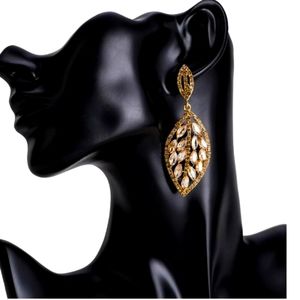 Champagne gold amber leaf drop crystal rhinestone prom pageant wedding earrings
